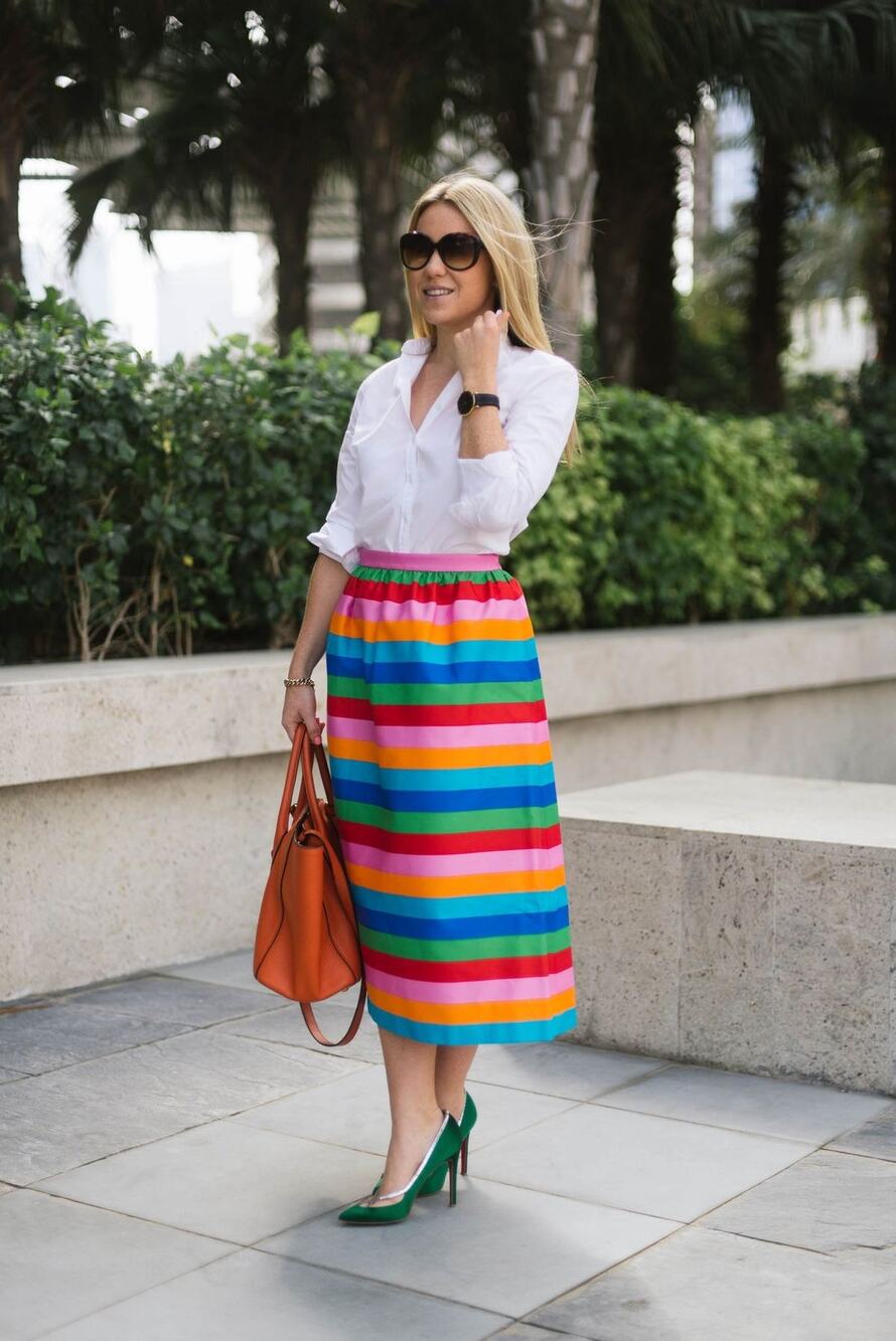 Valentino '1973 Collection' Silk Blend Striped Rainbow Skirt 2015 Resort Size 2